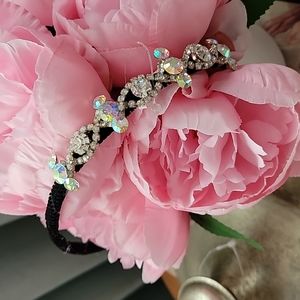 Velvet wrapped headband with plain and arora borialis crystals down one side